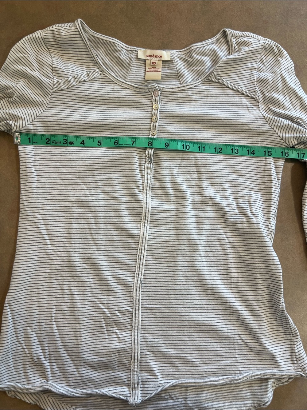 Sundance Striped Henley Top Grey & White XS Scoop Neck Curved Hem - Picture 6 of 8